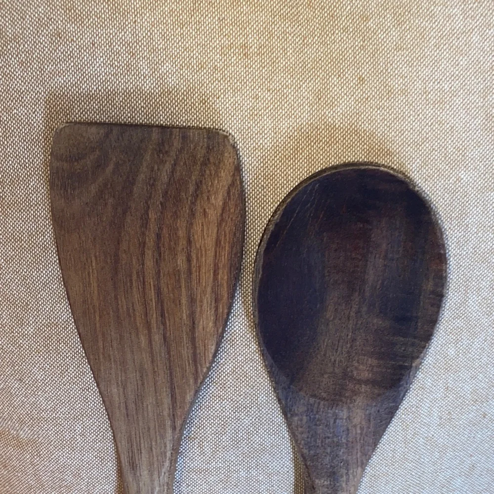 🤎EUC Wooden Spoon and Spatula Set with Stainless Handles - Brown